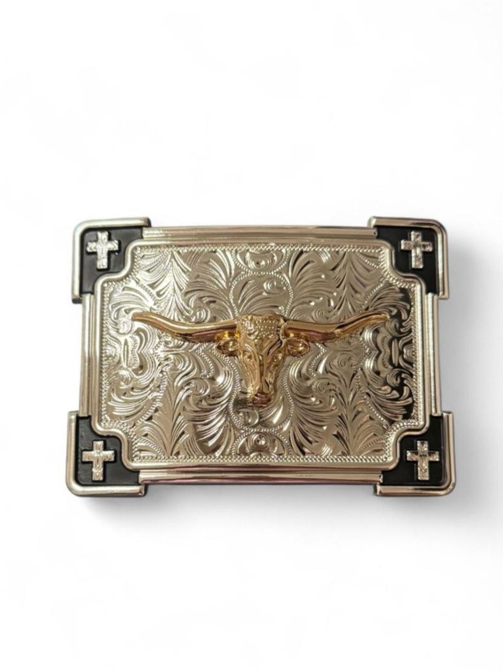 Silver-Tone Western Buckle with Gold Longhorn Accent